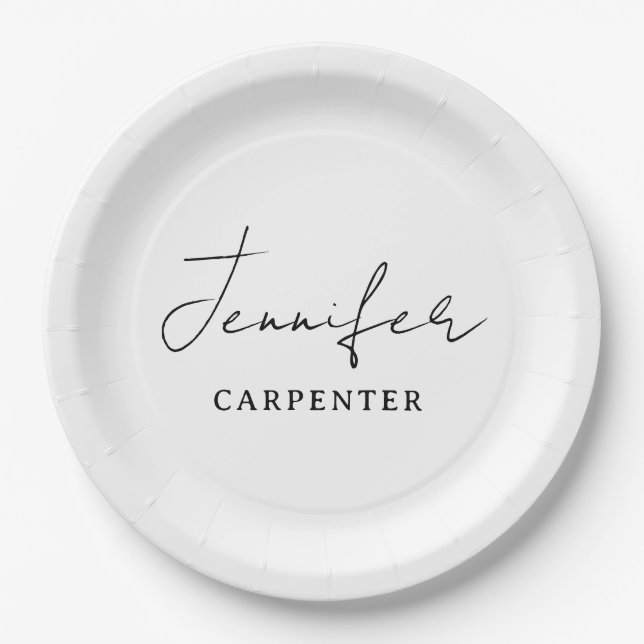 Professional elegant modern minimalist add name paper plate (Front)