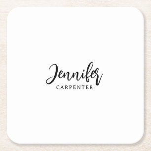 Professional elegant modern minimalist add name square paper coaster