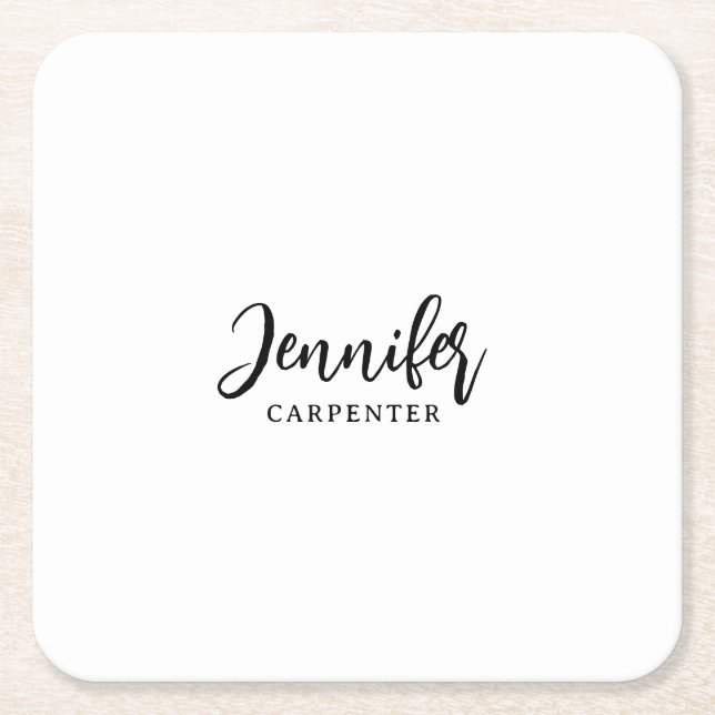 Professional elegant modern minimalist add name square paper coaster (Front)