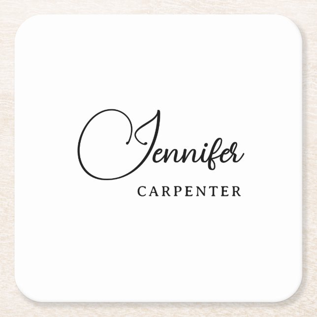 Professional elegant modern minimalist add name square paper coaster (Front)