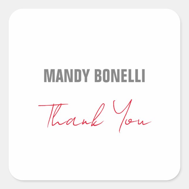 Professional elegant modern minimalist thank you square sticker (Front)