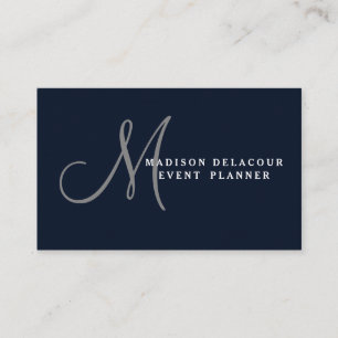 Professional Elegant Modern Monogram Blue & White Business Card