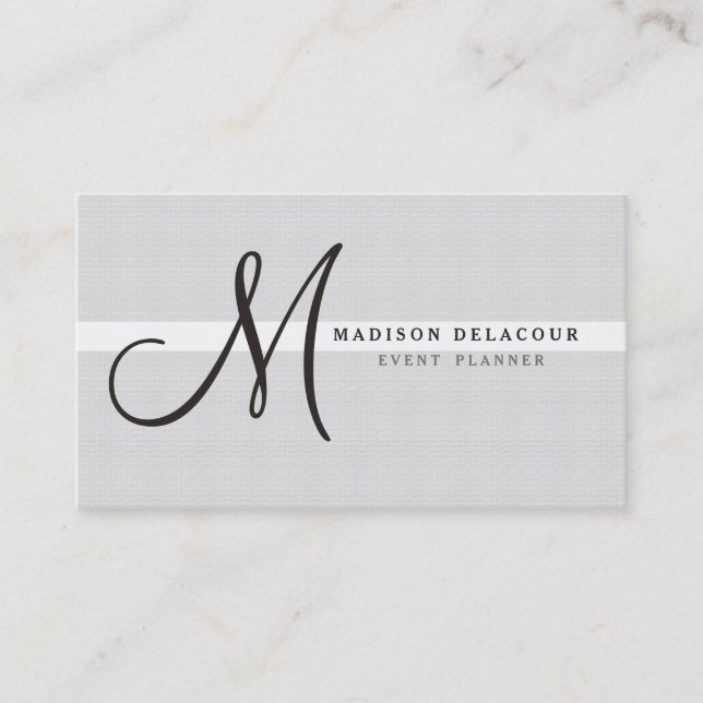 Professional Elegant Modern Monogram Silver Business Card (Front)