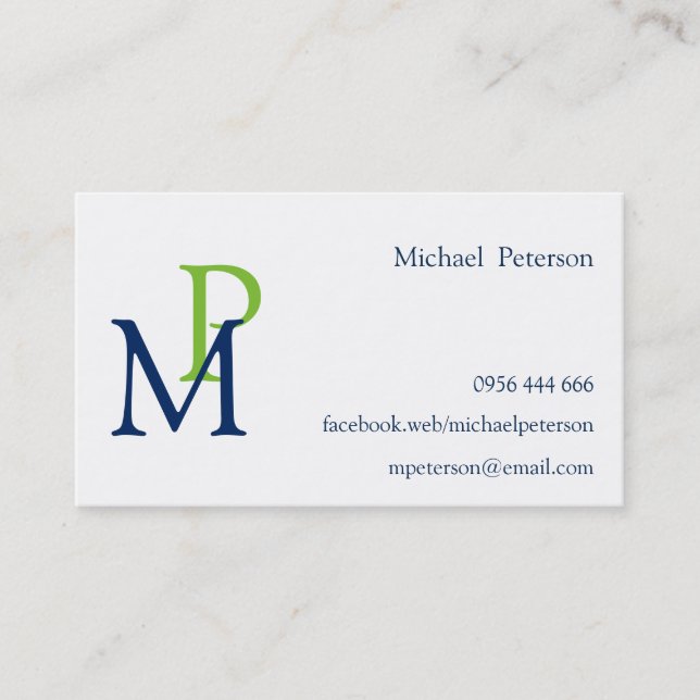 Professional Elegant Modern Personalised Monogram Business Card (Front)
