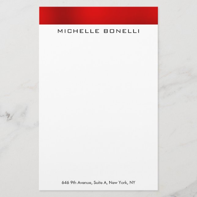 Professional elegant modern red white minimalist stationery (Front)