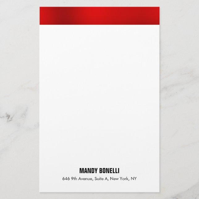 Professional elegant modern red white trendy stationery (Front)