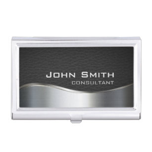Professional Elegant Modern Silver & Black Leather Business Card Holder