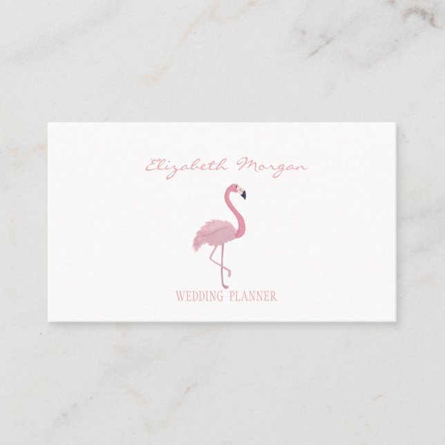 Professional Elegant Modern White, Pink Flamingo Business Card (Front)