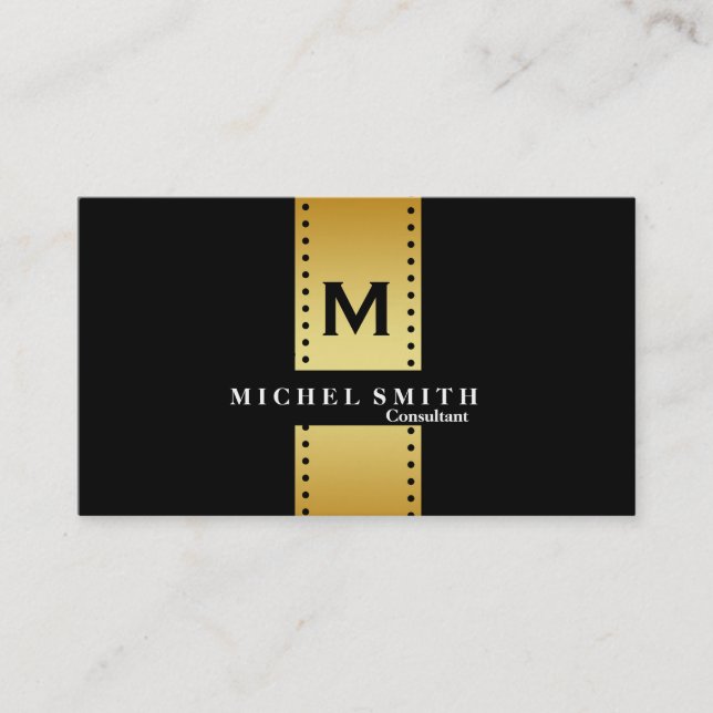 Professional Elegant Monogram Cosmetologist Gold Business Card (Front)