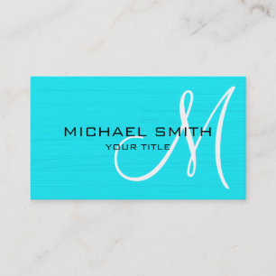 Professional Elegant Monogram Plain Cyan Business Card