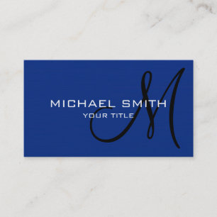 Professional Elegant Monogram Plain Dark Blue Business Card