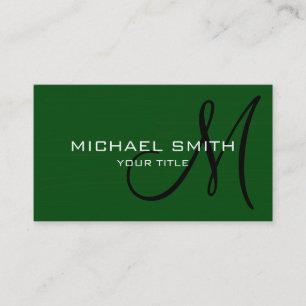 Professional Elegant Monogram Plain Green Business Card