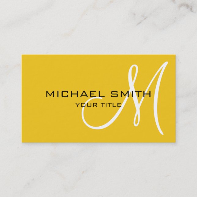 Professional Elegant Monogram Plain Lemon Business Card (Front)