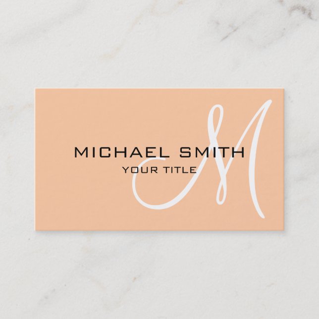 Professional Elegant Monogram Plain Peach Business Card (Front)