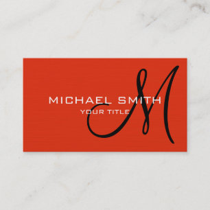 Professional Elegant Monogram Plain Red Orange Business Card