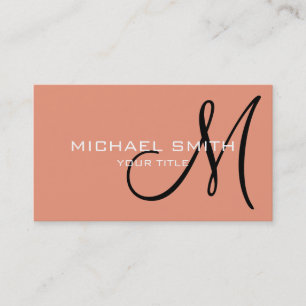 Professional Elegant Monogram Plain Salmon Business Card