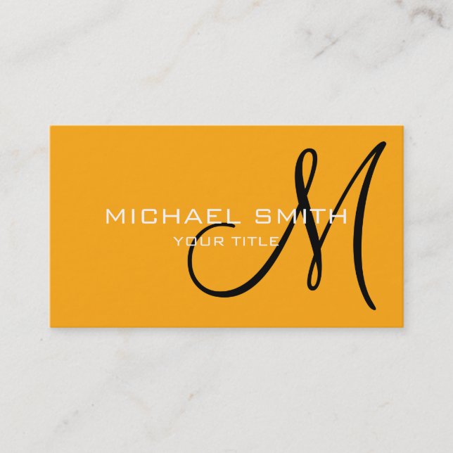 Professional Elegant Monogram Plain Tangerine Business Card (Front)