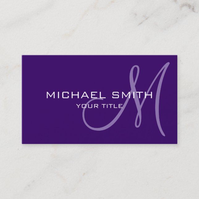 Professional Elegant Monogram Plain Violet Business Card (Front)