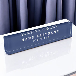 Professional Elegant Navy Blue Desk Nameplate
