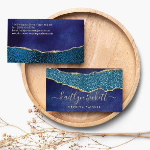 Professional Elegant Navy Blue & Gold Agate Business Card