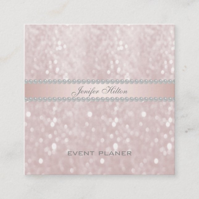Professional elegant pale pink bokeh pearls square business card (Front)
