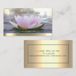 Professional Elegant Pink Lotus,Gold Stripe Yoga Business Card