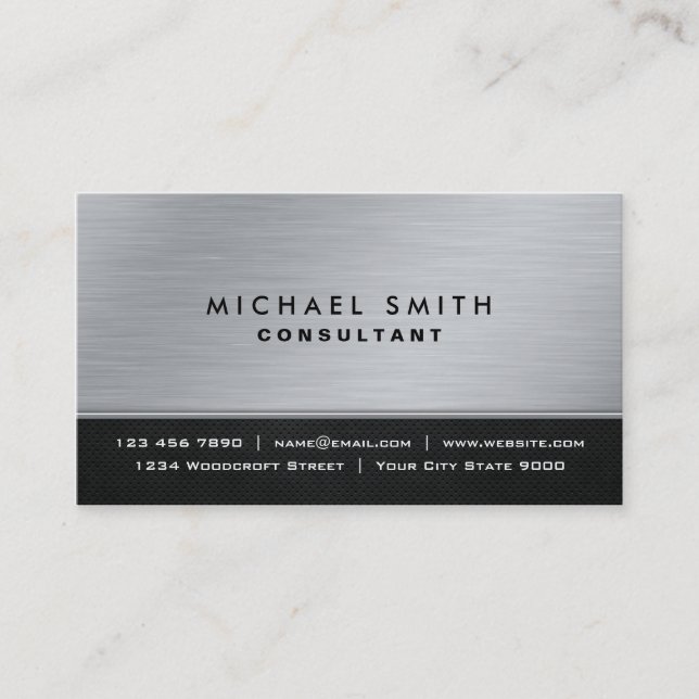 Professional Elegant Plain Black Silver Modern Business Card (Front)