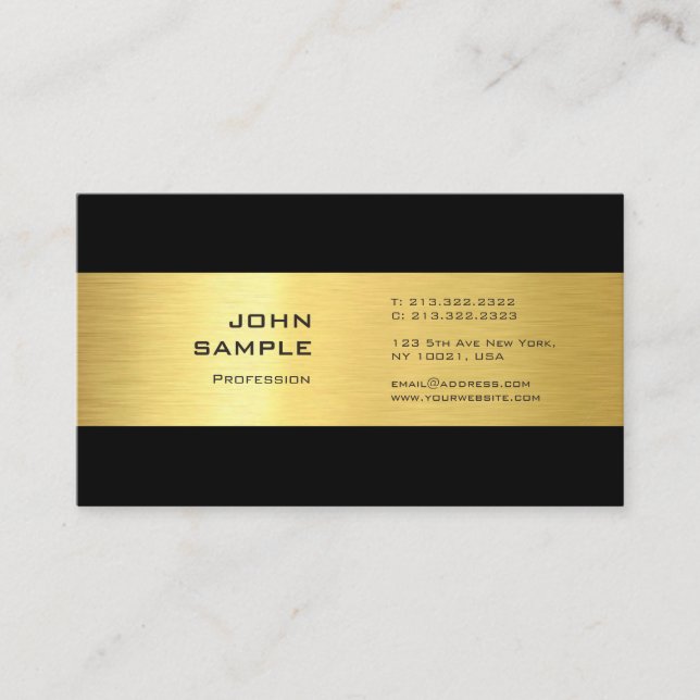 Professional Elegant Plain Gold Look Black Modern Business Card (Front)