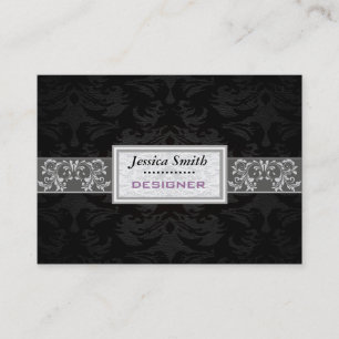 Professional elegant plain modern damask black business card