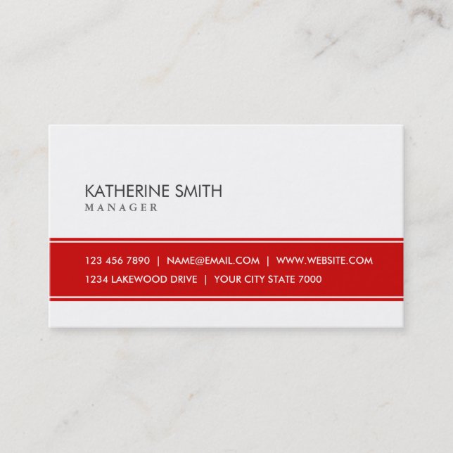 Professional Elegant Plain Simple Red and White Business Card (Front)