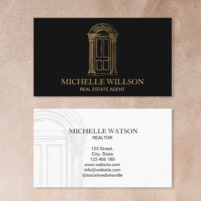 Professional Elegant Realtor Real Estate Agent Business Card (elegant arch door house real estate)