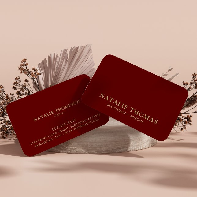 Professional Elegant Simple Minimalist Maroon Gold Business Card (Creator Uploaded)