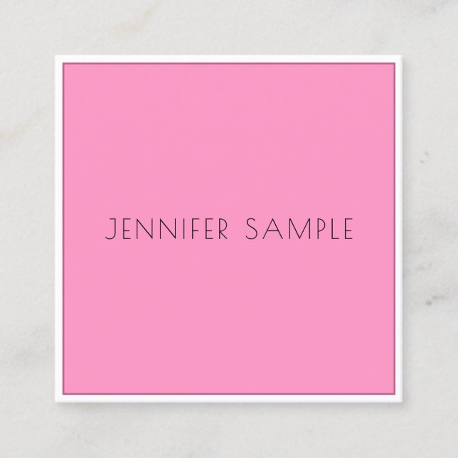 Professional Elegant Simple Template Pink Modern Square Business Card (Front)
