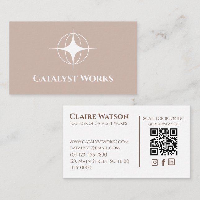 Professional Elegant Soft Beige Geometric Editable Business Card (Front/Back)