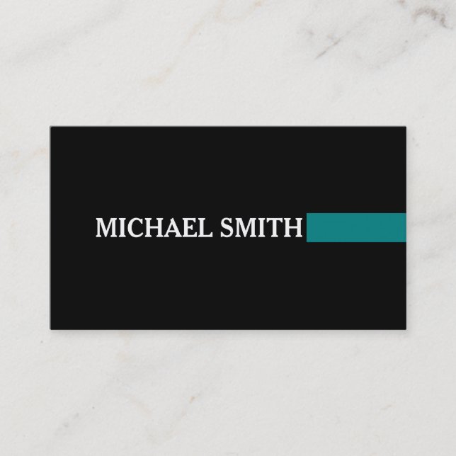 Professional Elegant Teal Modern Plain Black Business Card (Front)