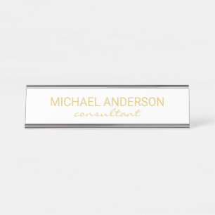 Professional Elegant White and Gold Desk Name Plate