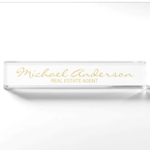 Professional Elegant White and Gold Nameplate