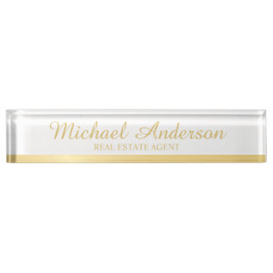 Professional Elegant White and Gold Nameplate