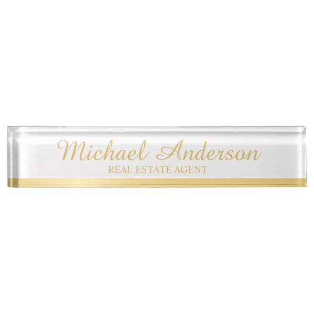 Professional Elegant White and Gold Nameplate (Front)