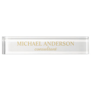 Professional Elegant White and Gold Nameplate
