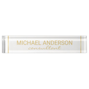 Professional Elegant White and Gold Nameplate