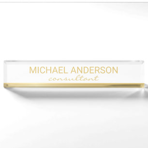 Professional Elegant White and Gold Nameplate