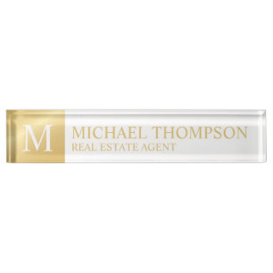 Professional Elegant White and Gold Nameplate