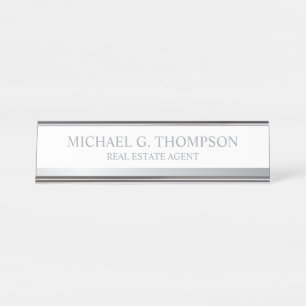 Professional Elegant White and Silver Desk Name Plate