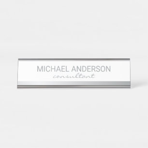 Professional Elegant White and Silver Desk Name Plate