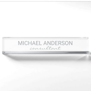 Professional Elegant White and Silver Nameplate