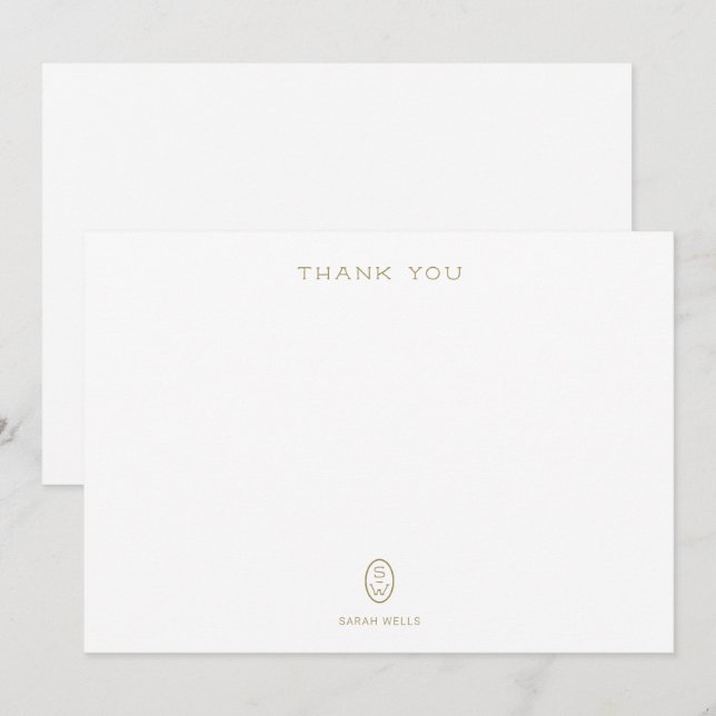 Professional Elegant White Monogram   Thank You Ca Card (Front/Back)