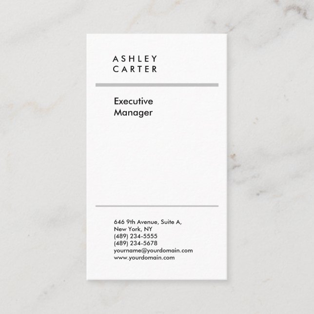 Professional elegant white plain minimalist modern business card (Front)