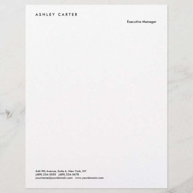 Professional elegant white plain minimalist modern custom letterhead (Front)