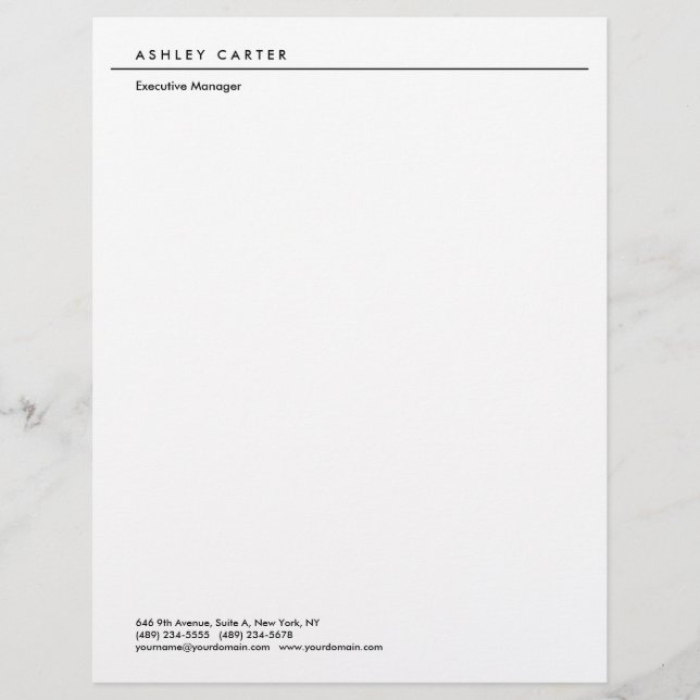 Professional elegant white plain minimalist modern custom letterhead (Front)